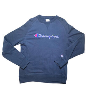 Champion Reverse Weave Crewneck Sweatshirt Navy Blue Embroidered Logo Large